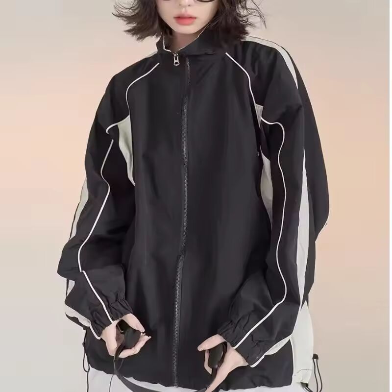Casual Color Blocking Spring Autumn Men's Jacket 2024 New Drawstring Sporty Stand Collar Windbreaker Baseball Uniform
