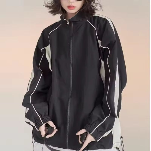 Casual Color Blocking Spring Autumn Men's Jacket 2024 New Drawstring Sporty Stand Collar Windbreaker Baseball Uniform