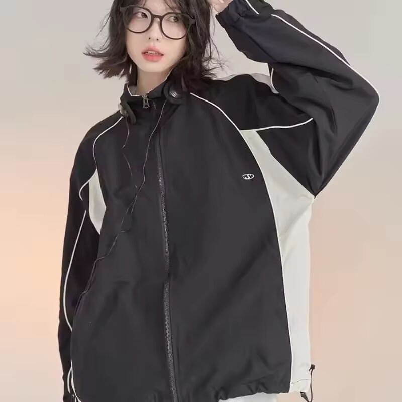 Casual Color Blocking Spring Autumn Men's Jacket 2024 New Drawstring Sporty Stand Collar Windbreaker Baseball Uniform