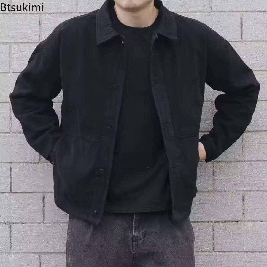 2025 Men's Loose Casual Denim Jacket Fashion Korean Style Simple Lapel Button-up Coats Solid All-match Jean Jacket Men Outerwear