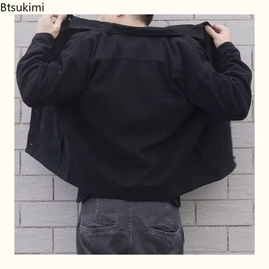 2025 Men's Loose Casual Denim Jacket Fashion Korean Style Simple Lapel Button-up Coats Solid All-match Jean Jacket Men Outerwear