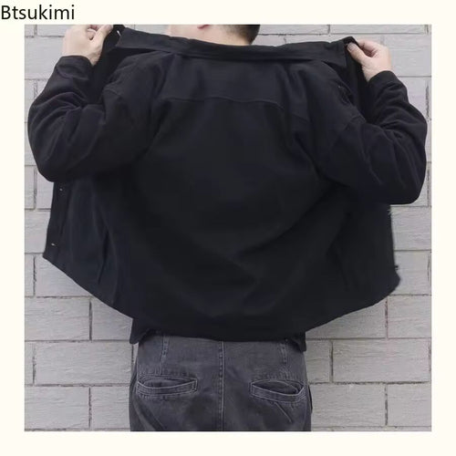 2025 Men's Loose Casual Denim Jacket Fashion Korean Style Simple Lapel Button-up Coats Solid All-match Jean Jacket Men Outerwear